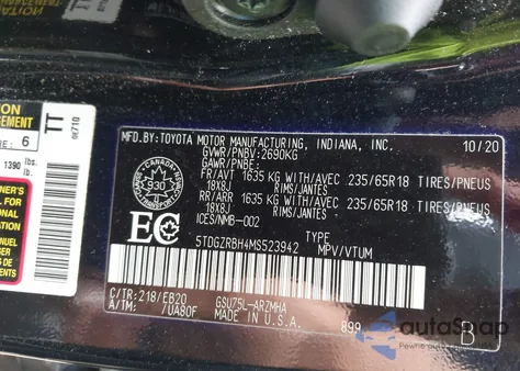 2021 Toyota Highlander Xle из США, поврежденный, VIN 5TDGZRBH4MS523942